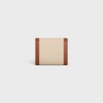 SMALL FLAP WALLET TRIOMPHE IN TEXTILE AND CALFSKIN NATURAL / TAN - Image 3